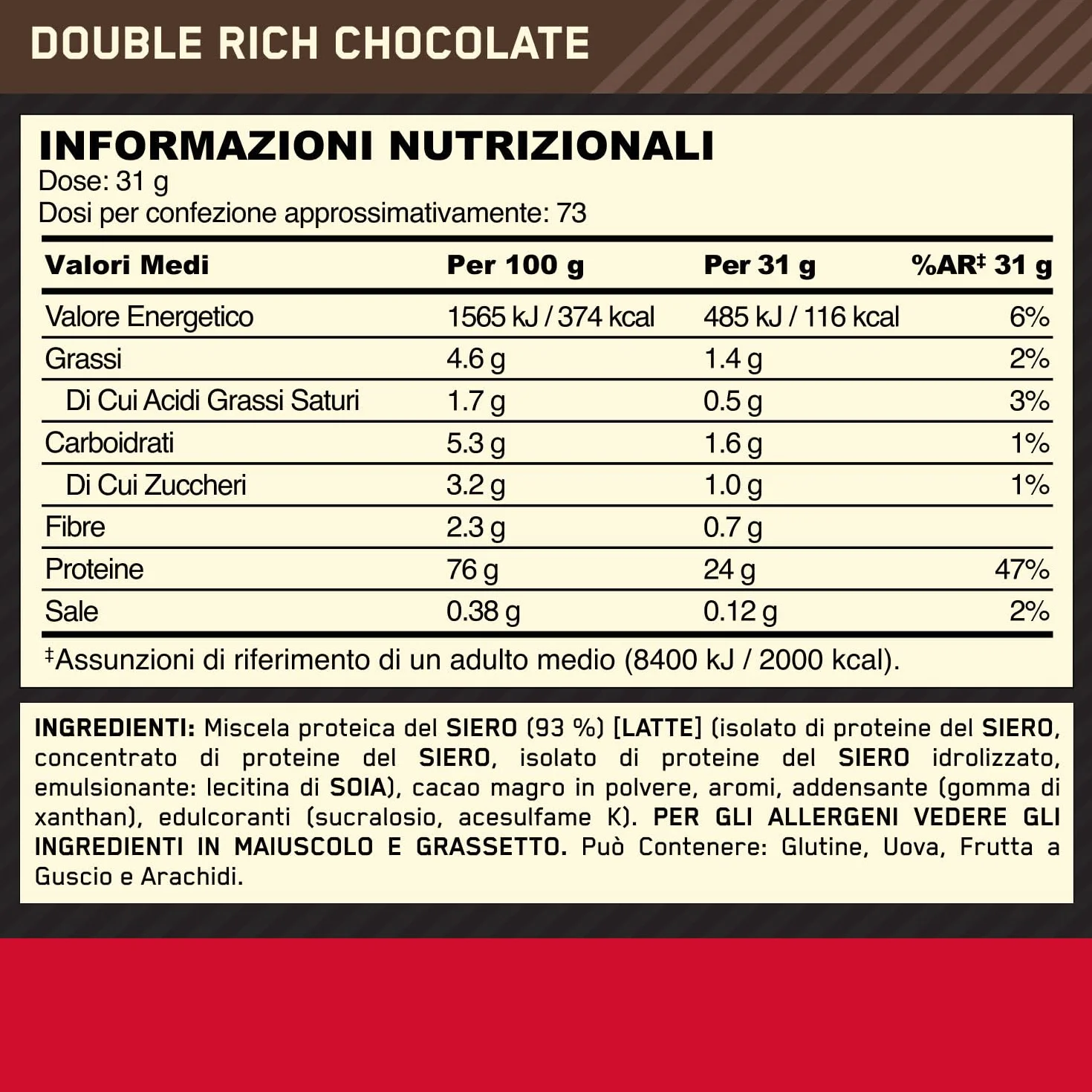 Optimum Nutrition Gold Standard 100% Whey Proteine in Polvere Doppio Cioccolato 2.26kg 73 Porzioni