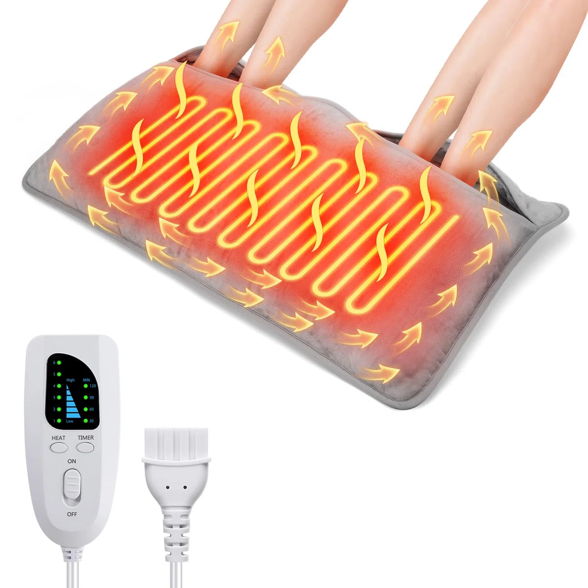 Anpress Scaldapiedi Elettrico 74x40cm, Scalda Piedi Casa Extra Large con 4 Impostazioni del Timer e 6 Livelli di Temperatura e Protezione da Surriscaldamento, Lavabile in Lavatrice, Aatto per Famiglie