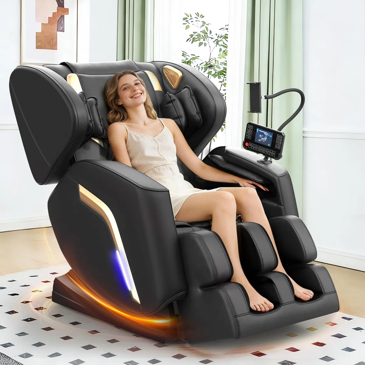 Poltrona Massaggiante con Funzione di Riscaldamento,14 Rulli Massaggianti,9 Airbag,Massaggio ai piedi,Altoparlante Bluetooth,Controllo Tramite Smartphone,Controller Touchscreen, Gravità Zero