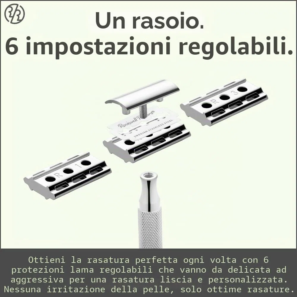 Rockwell Razors - Rasoio di sicurezza regolabile a doppio bordo 6C Bianco/Cromato White Chrome