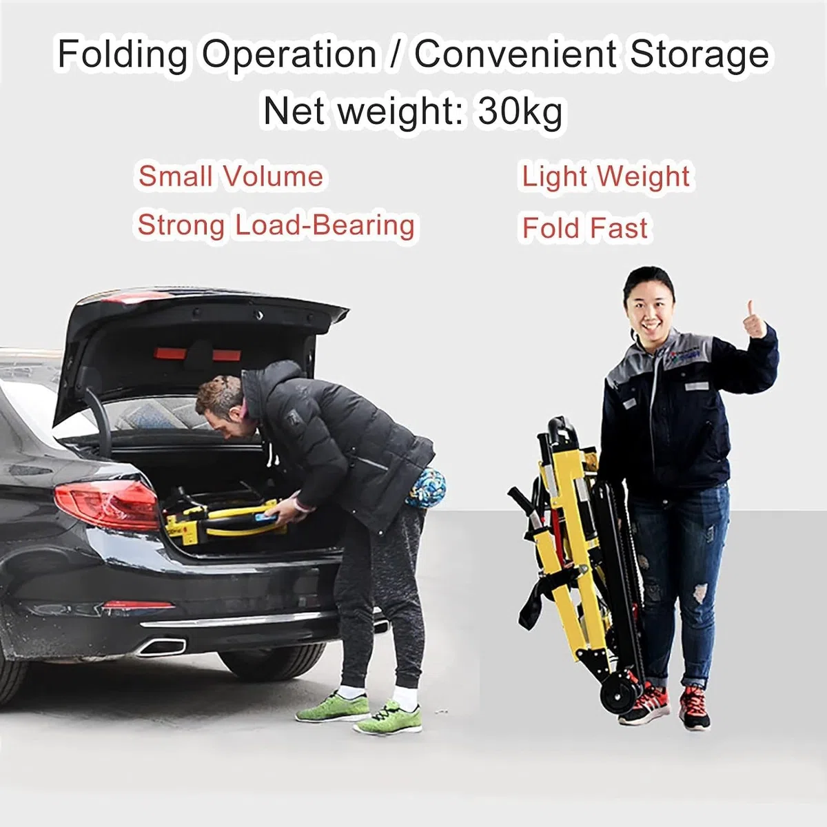 WOLWES Montascale Portatile,Carrello Elettrico per Sedia A Rotelle per Scale da Arrampicata,Montascale Elettrico,Sedia A Rotelle per Salire Le Scale,Lega di Alluminio Yellow