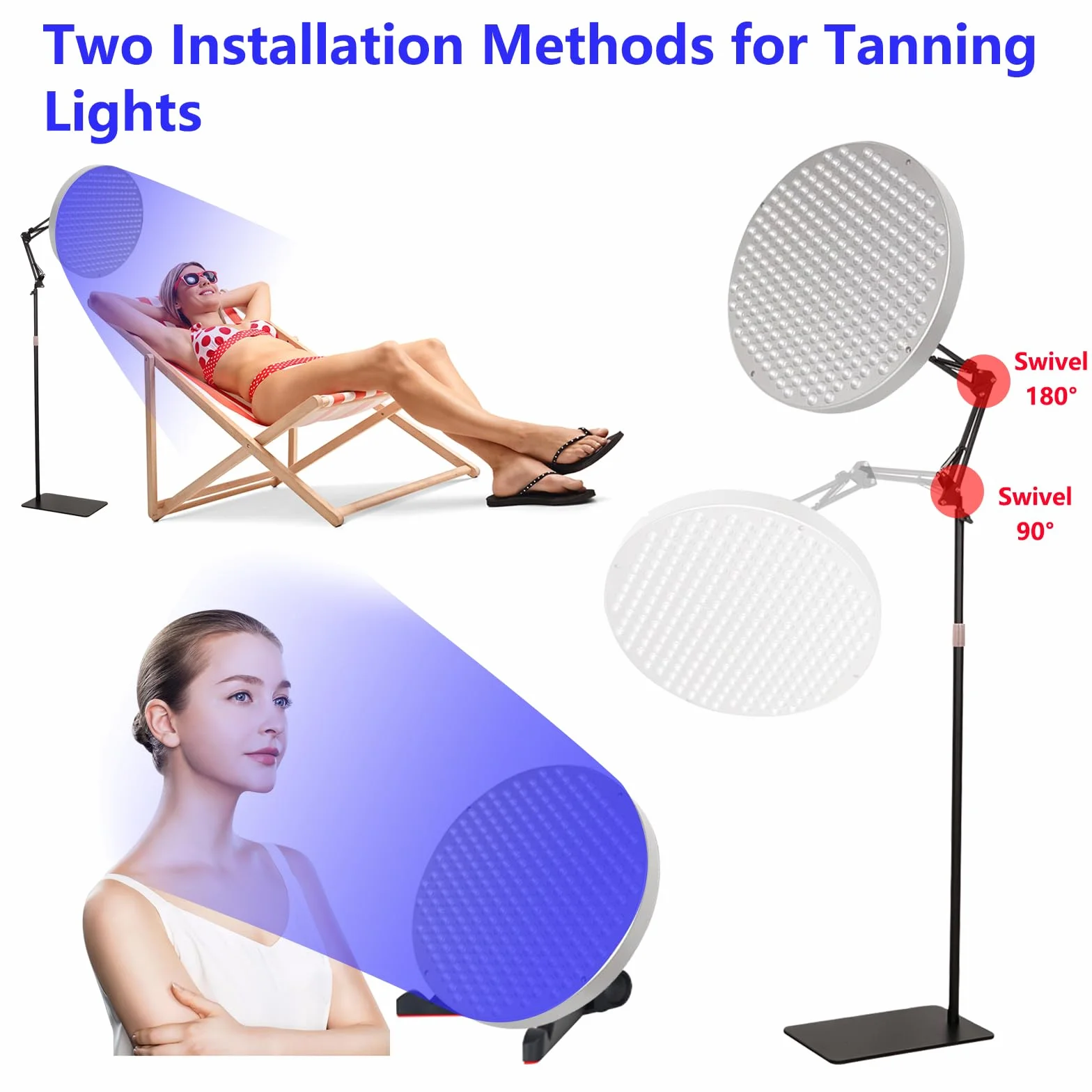 Solarium per la Casa 50W 250 LED 460 NM Lampada Abbronzante con Supporto Regolabile e Occhiali