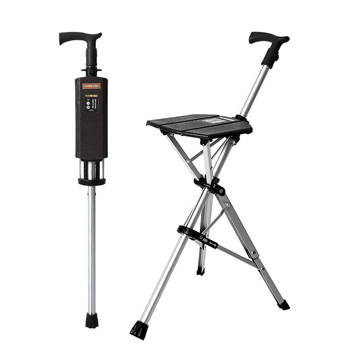 Generico Bastone da Passeggio Pieghevole con Sedile, Sedia Portatile con Bastone da Passeggio in Lega di Alluminio, Sgabello treppiede Leggero con Funzione di sblocco automaticoBlack,S