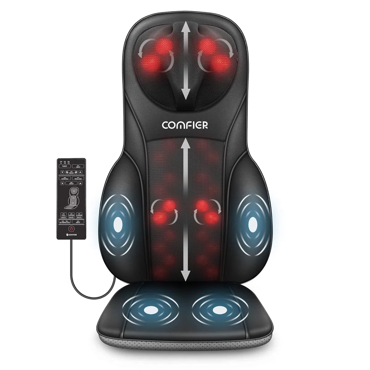 COMFIER Massaggiatore per la schiena shiatsu con calore - Sedia da massaggio per impastare i tessuti profondi, cuscino per sedia da massaggio per schiena completa, massaggiatore per sedia per casa o