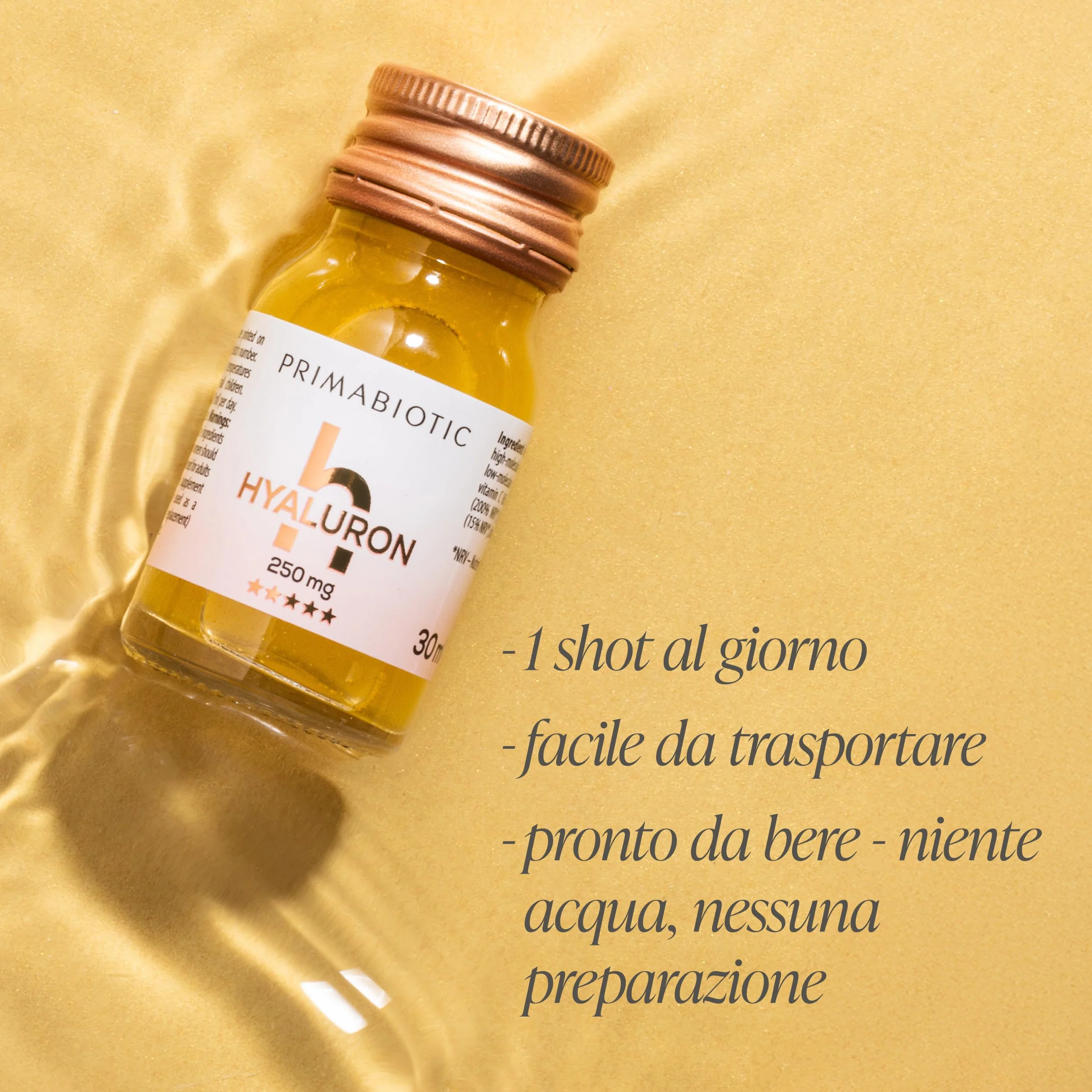 Primabiotic Acido Ialuronico da Bere 250 mg 30 Flaconcini 30 ml Integratore Liquido per Pelle Viso Vegano Senza Glutine