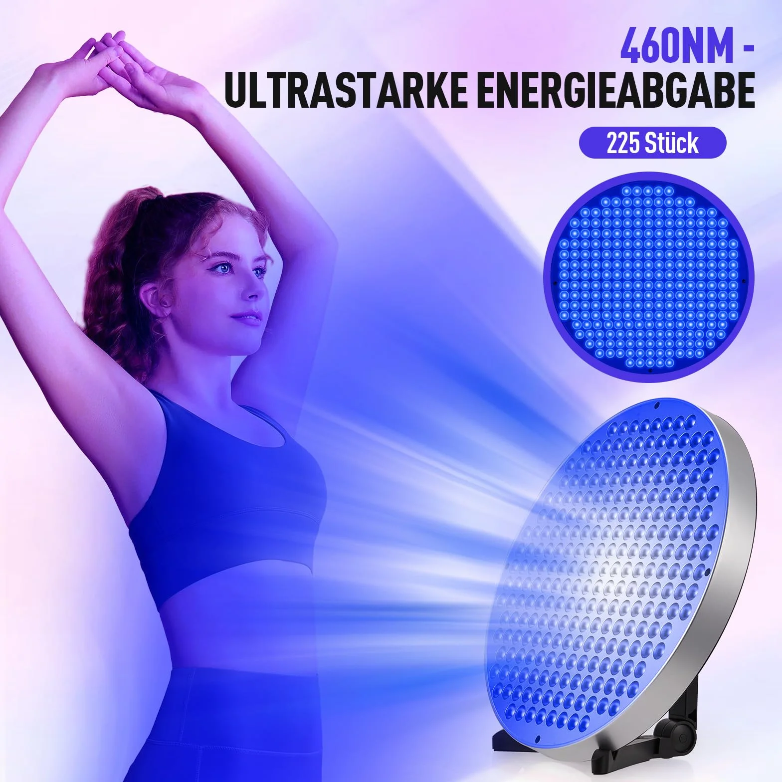 Solarium per la casa lampada abbronzante portatile 50 W 250 LED 460 NM supporto pieghevole regolabile argento