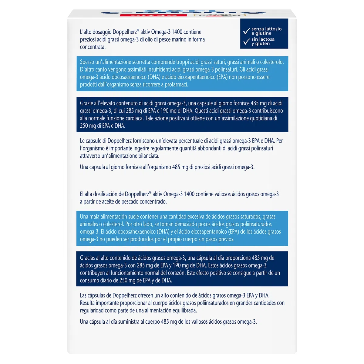 Doppelherz aktiv Omega-3 1400 - Integratore Alimentare con Concentrato di Omega-3 (DHA e EPA) e Vitamina E - Altamente Dosato - Senza Glutine e Lattosio - 120 Capsule