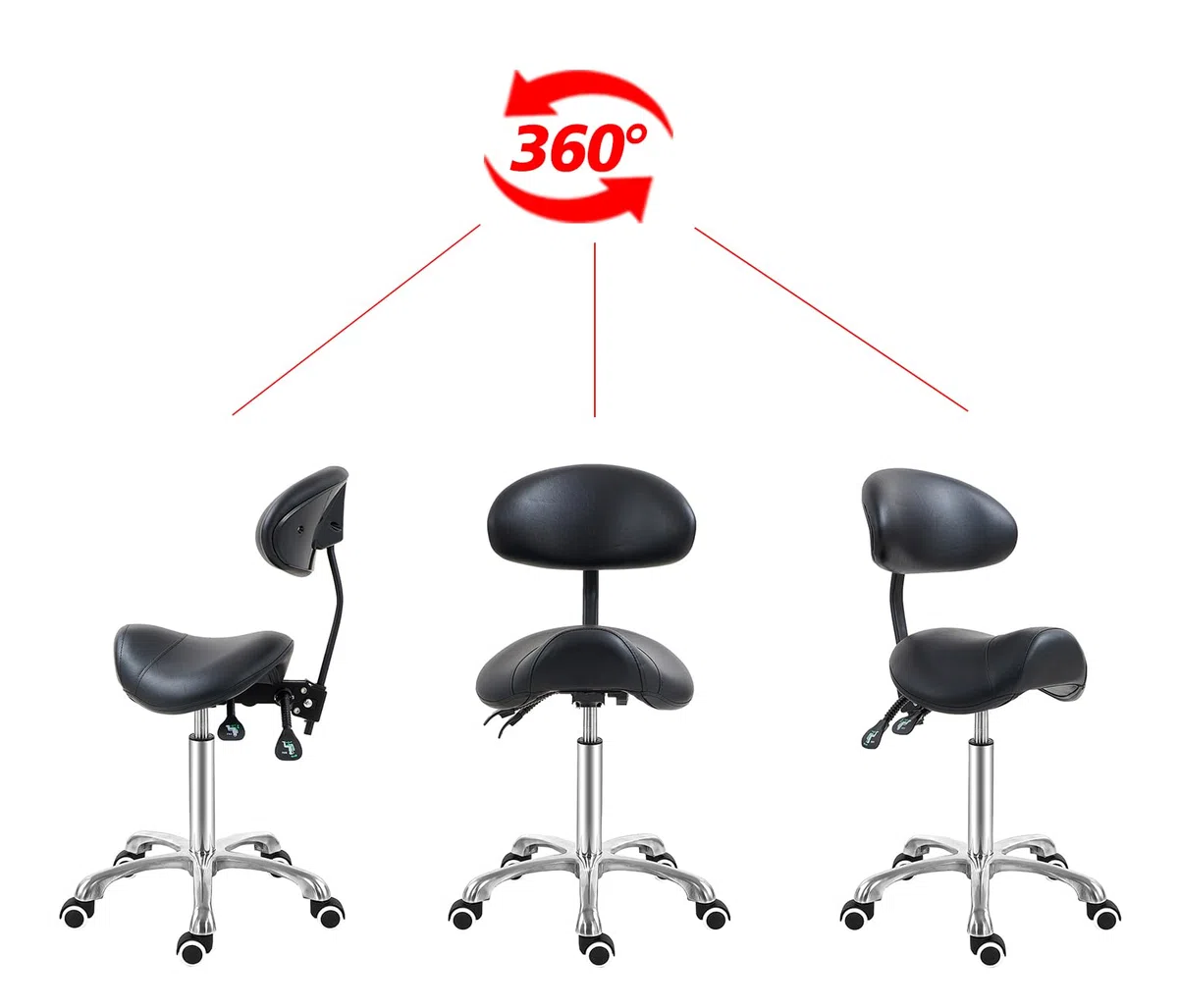 Antlu Sgabello a sella con supporto per lo schienale, sgabello ergonomico per estetista, per saloni, tatuaggi, spa, medici, dentisti, cliniche (con schienale regolabile, nero)