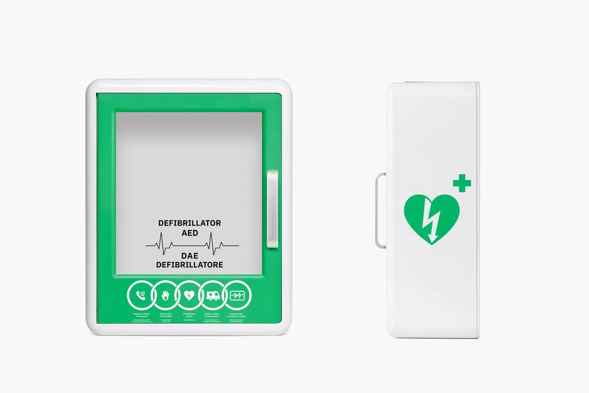 Teca Porta Defibrillatore DAE/AED – In ABS con Allarme Acustico – Compatibile con Tutti i Modelli di Defibrillatore. Misure 36Lx45Hx16.5P.
