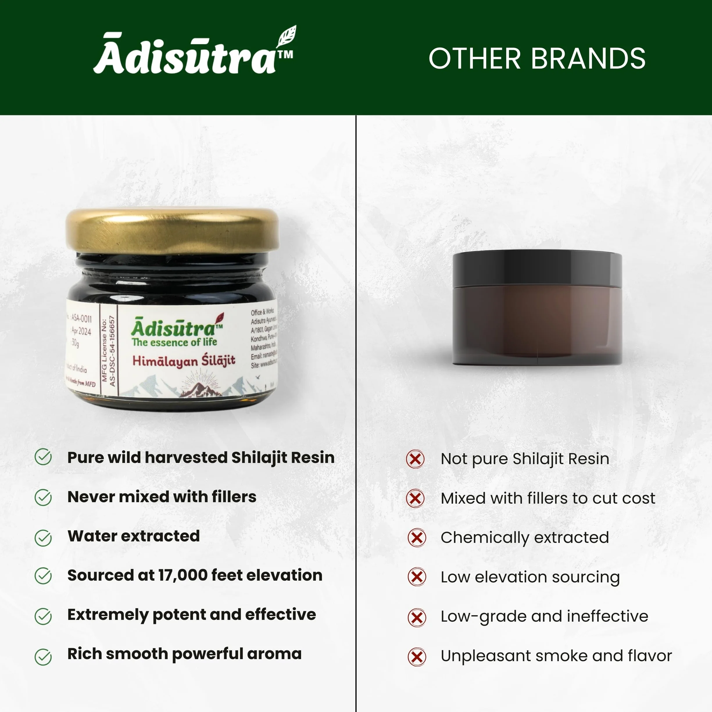 Adisutra Resina Shilajit | Qualità testata con acido fulvico e oligominerali | Shilajit puro per uomo e donna | Shilajit Pure Himalaya biologica, energetica e sistema immunitario