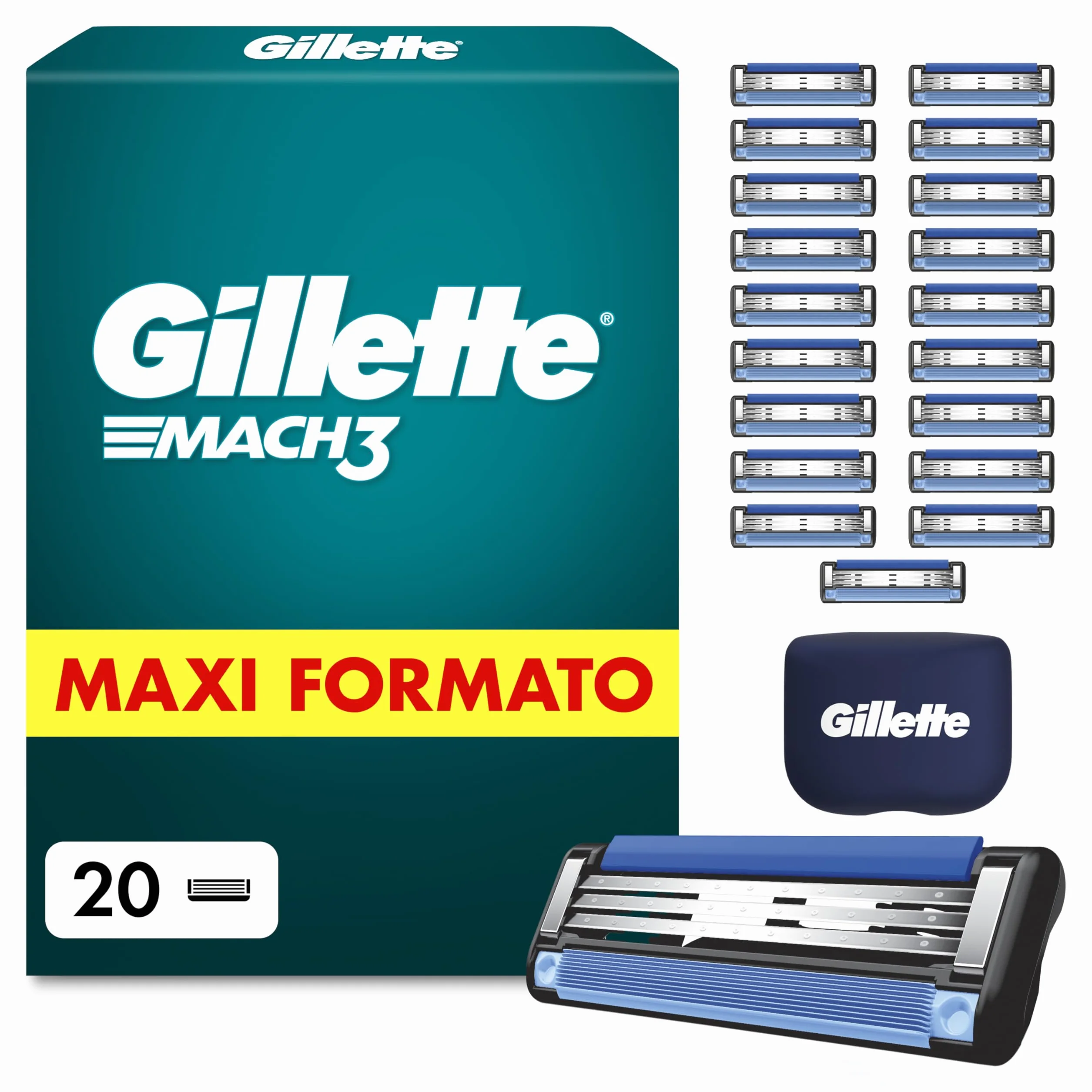 Gillette Mach3 Base 20 Lametta di Ricambio per Rasoio Barba, Striscia Lubrificante