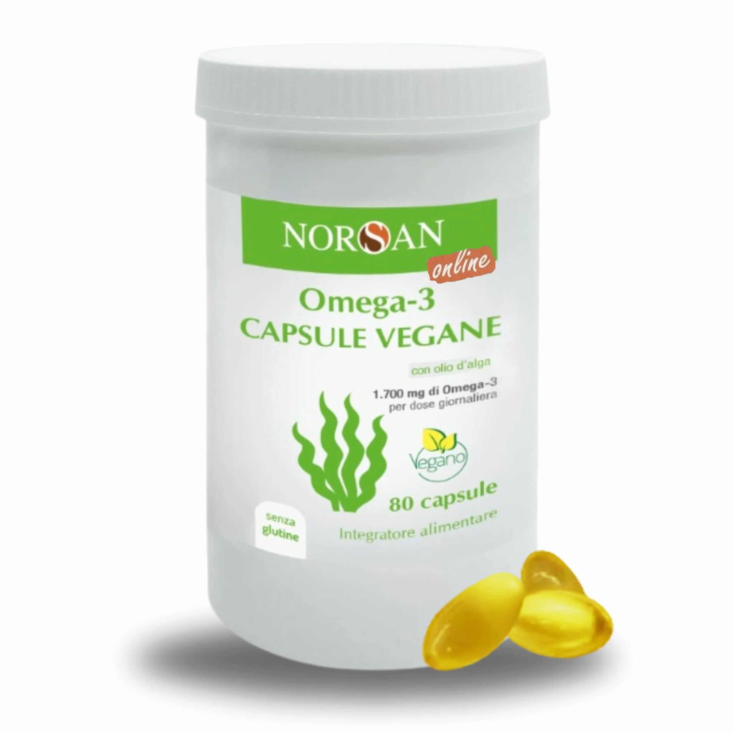 NORSAN Omega 3 Vegan Capsule 80 pezzi 1700 mg EPA DHA vegetale senza reflusso