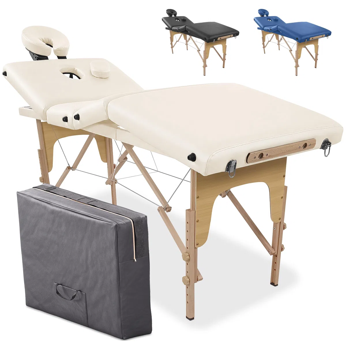 Beltom® Lettino Massaggio 4 Zone Legno LETTINI per da Massaggi Pieghevoli Gran Lusso Nuovo Fisioterapia FISIOTERAPISTA Tattoo Tatuaggi Relax - Panna