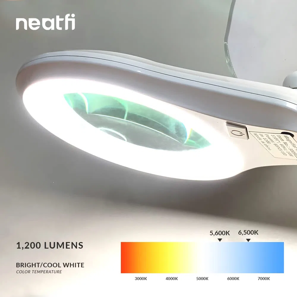 Neatfi Bifocale 1,200 Lumen Super LED Lampada bifocale con Base Rotante a 5 Ruote, Spina Europea, 5 diottrie con 20 diottrie, dimmerabile, Viene Fornito (Bianco)