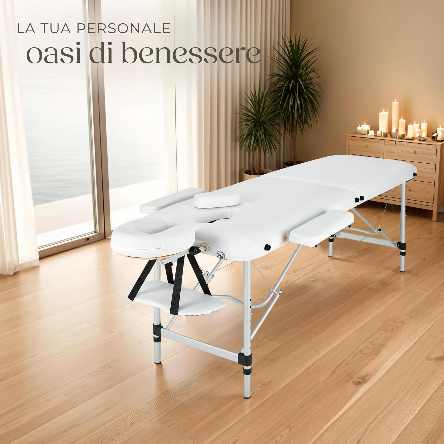 tectake Lettino Massaggio 2 Zone Portatile Regolabile Imbottitura Comfort Poggiatesta Multifunzione con Borsa Trasporto 230 kg Bianco