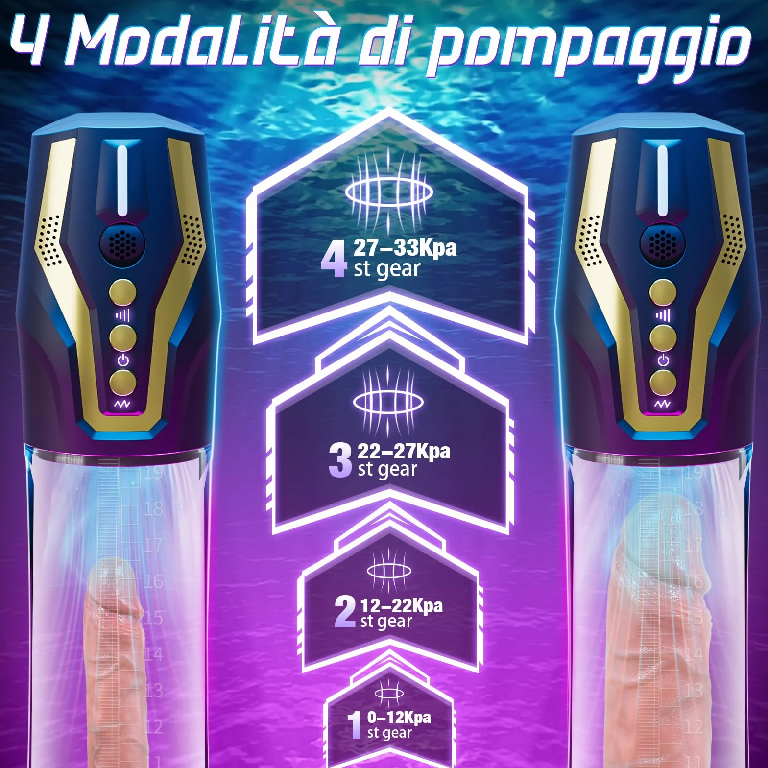Pompa Pene Sex Toys Figa Masturbatore Maschile con Cockring, 4 Modalità di Suzione & Pompaggio, Dispositivo Vuoto Automatico