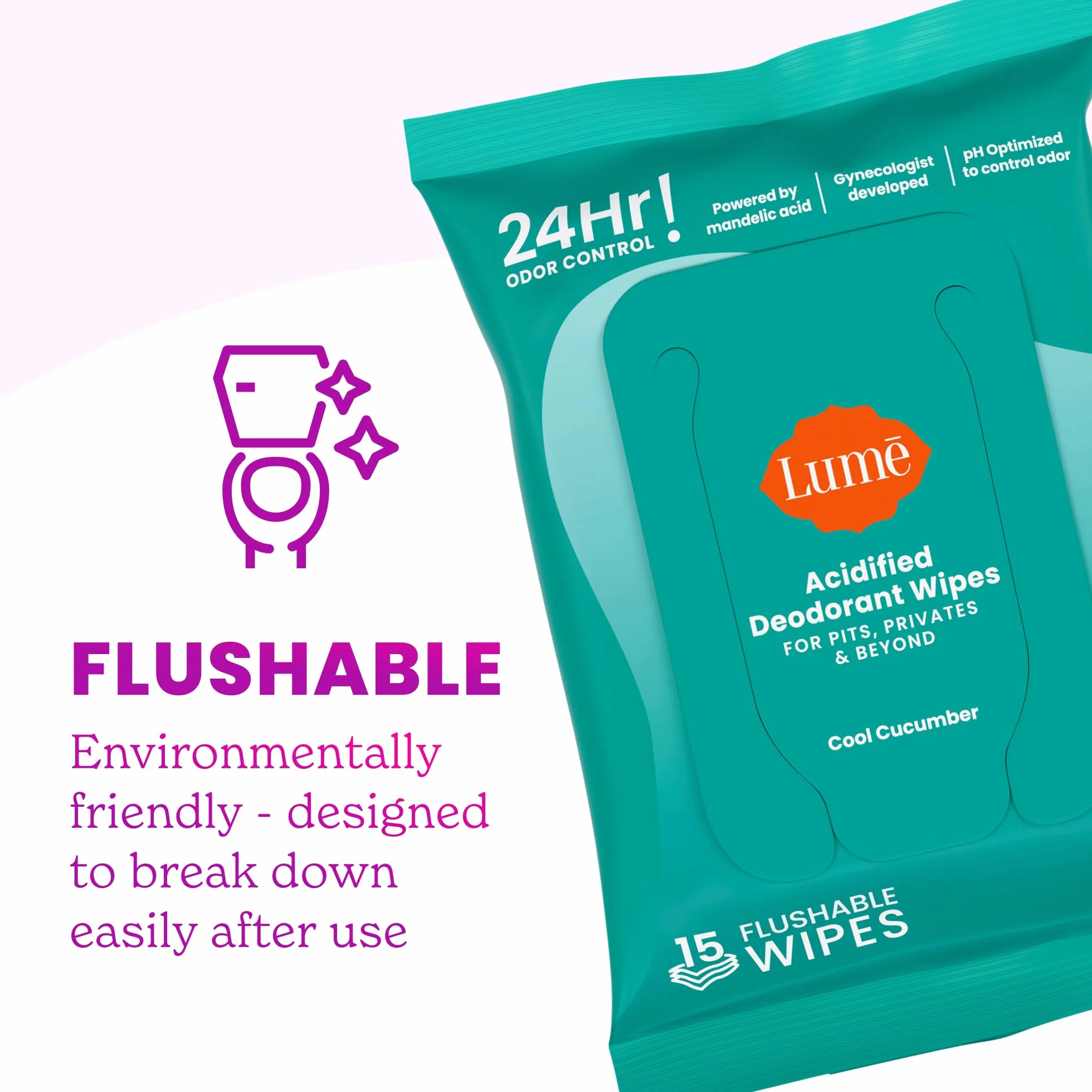 Lume Salviette deodoranti acidificate controllo odori 24 ore senza alluminio bicarbonato sodio cura pelle 15