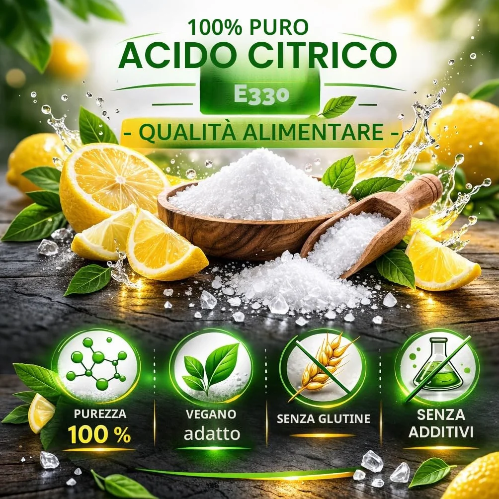GiDeli Acido citrico alimentare in polvere monoidrato E330 20 kg cristalli puri anticalcare