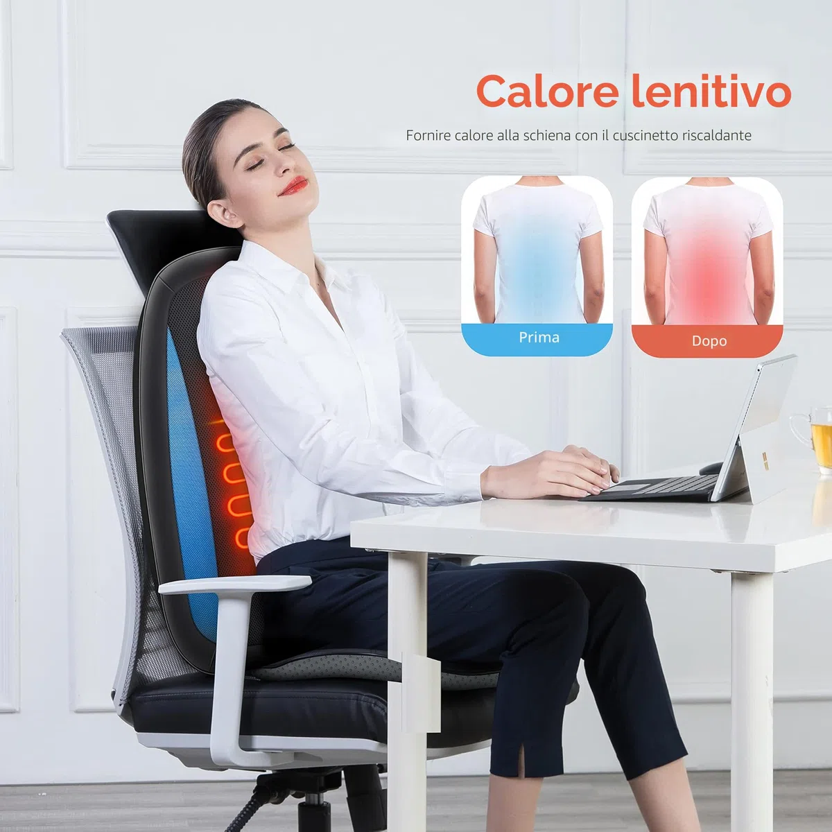 Comfier Shiatsu Massaggiatore Schiena con Calore - Cuscino Sedile Massaggiante con Impastamento Tessuto Profondi, Massaggiatore Elettrico per corpo a Casa o da Ufficio