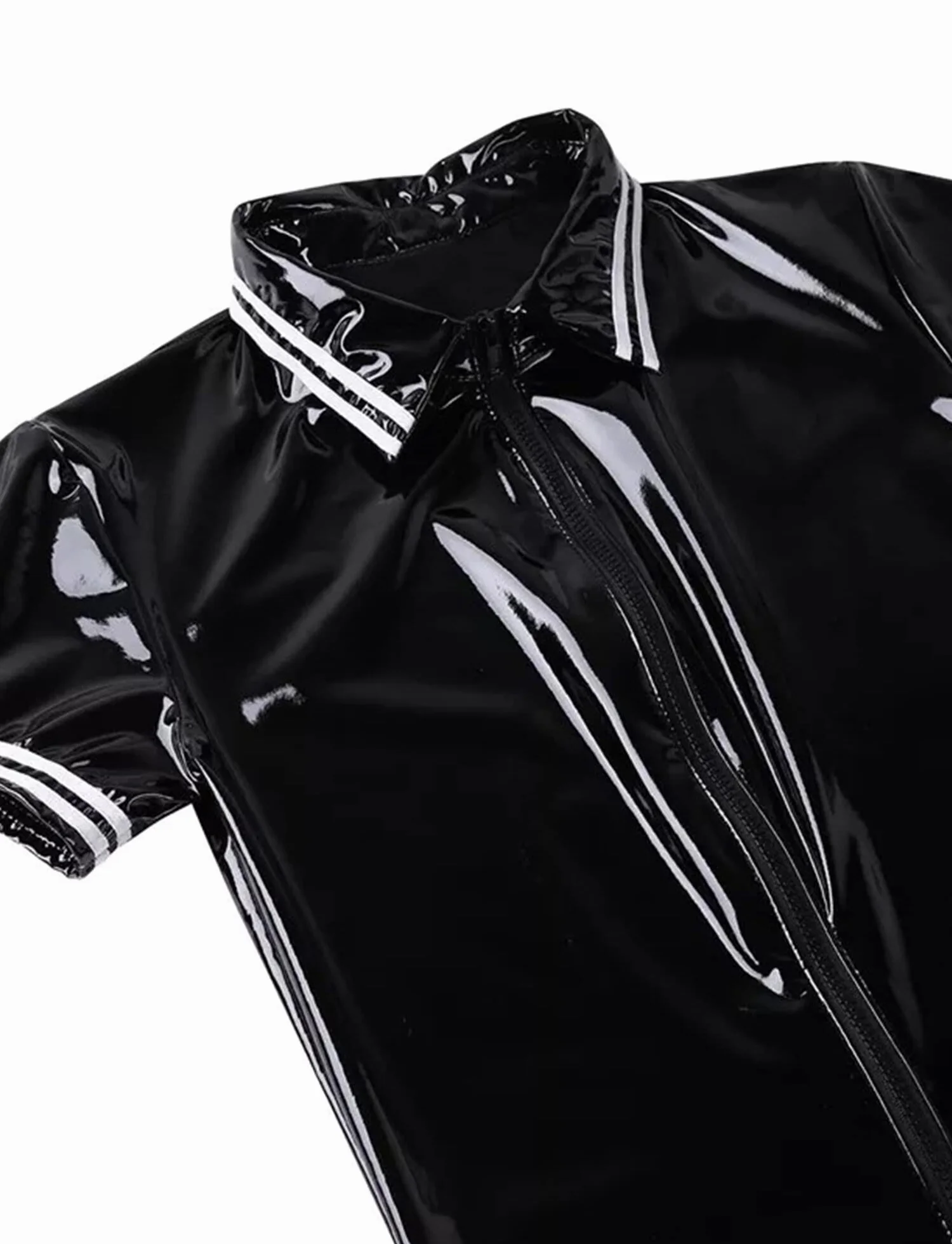 AIEOE Tuta da uomo in pelle laccata PVC chiusura lampo lunga slim fit