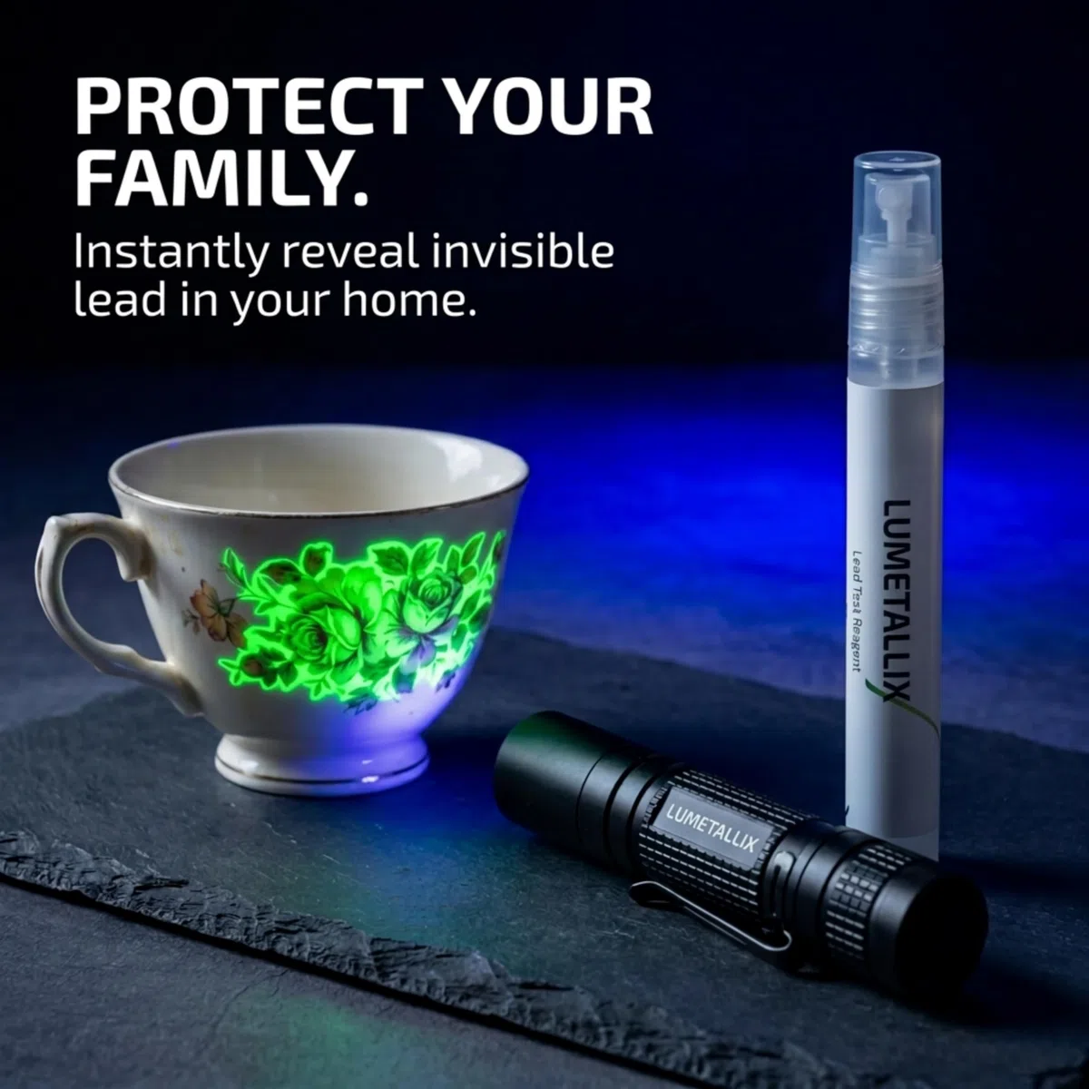 Lumetallix: Kit per il test istantaneo del piombo per piatti, vernice, ceramica, vetro, giocattoli | Rapido, facile e sicuro da usare, rilevamento affidabile del piombo | Il test del piombo luminoso