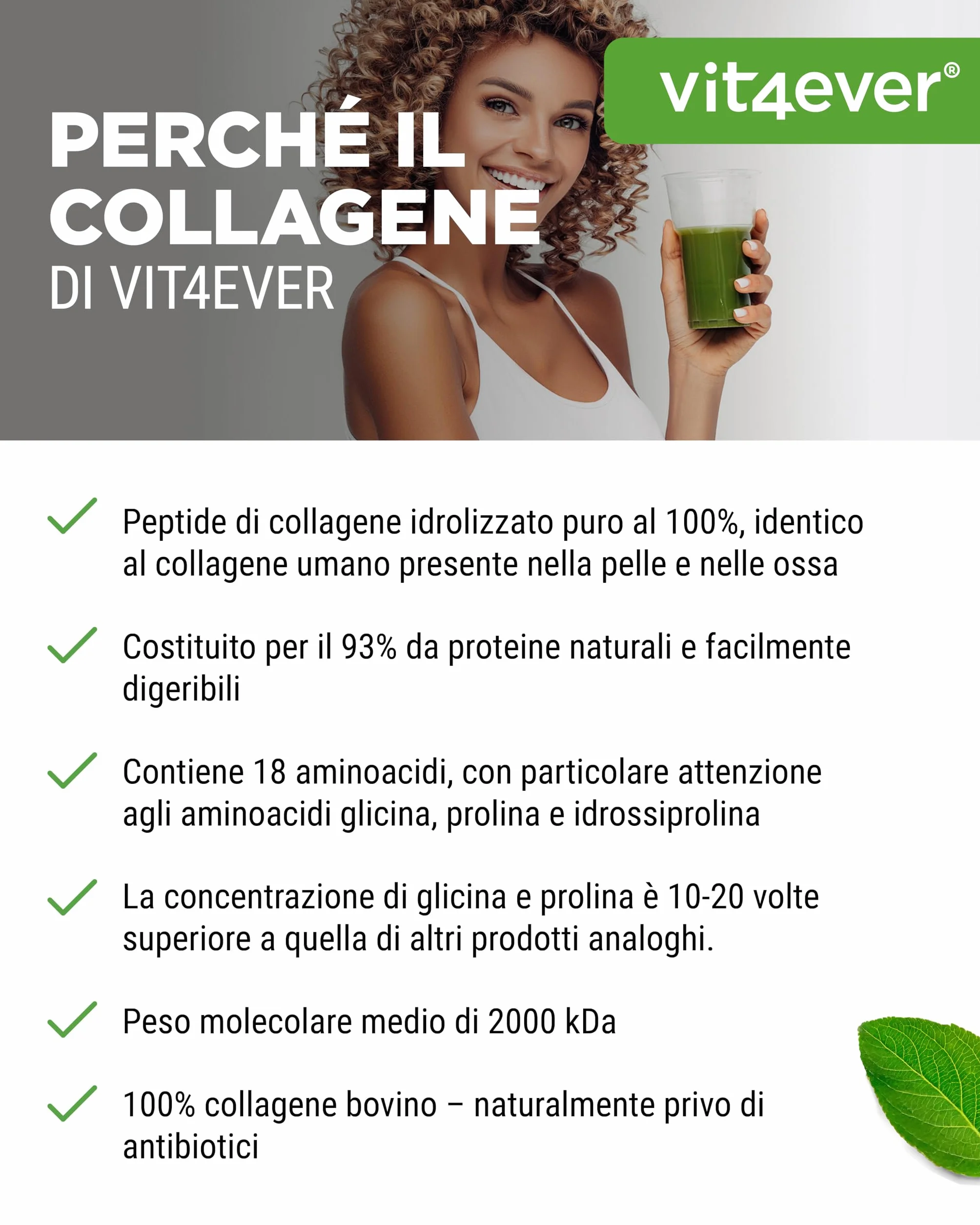 Collagene in Polvere 1000 g - Peptidi Idrolizzati Bioattivi Tipi 1 e 3 - Sapore Neutro