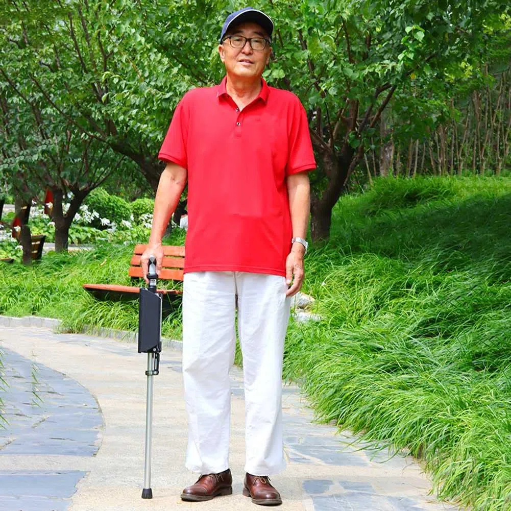 Bastone da Passeggio con Sedile, Aiuto Stampella con treppiede per Disabili Anziani, Sedile Pieghevole Canna, Lega di Alluminio, Caricamento Statico 100Kg