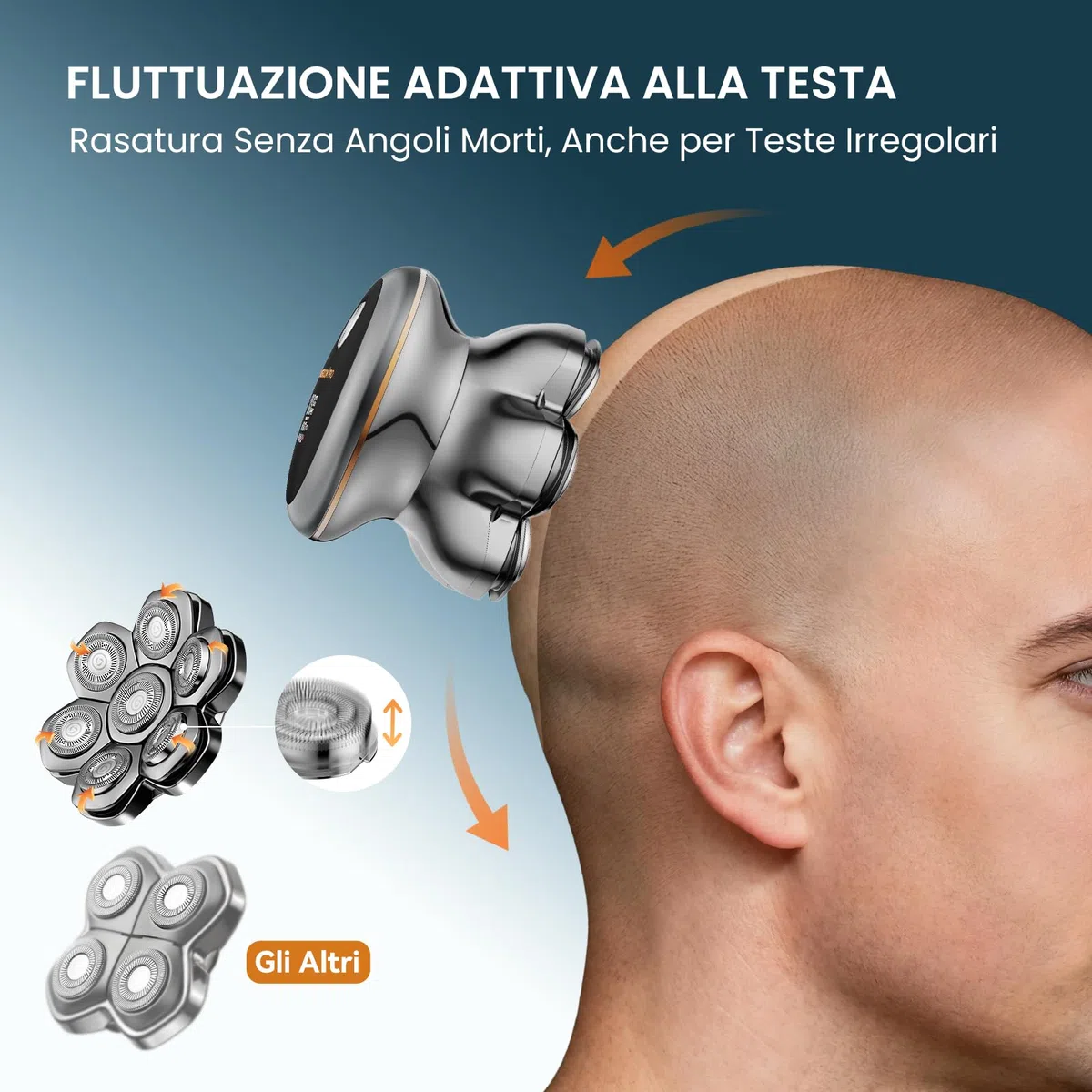 MAXGROOM PRO 7D Rasoio Testa Calva 2 Velocità, Rasoio Elettrico Capelli Uomo Rasa Capelli Uomo a Zero Assoluto, Shaver Capelli, Regalo per Papà e Marito (Argento)