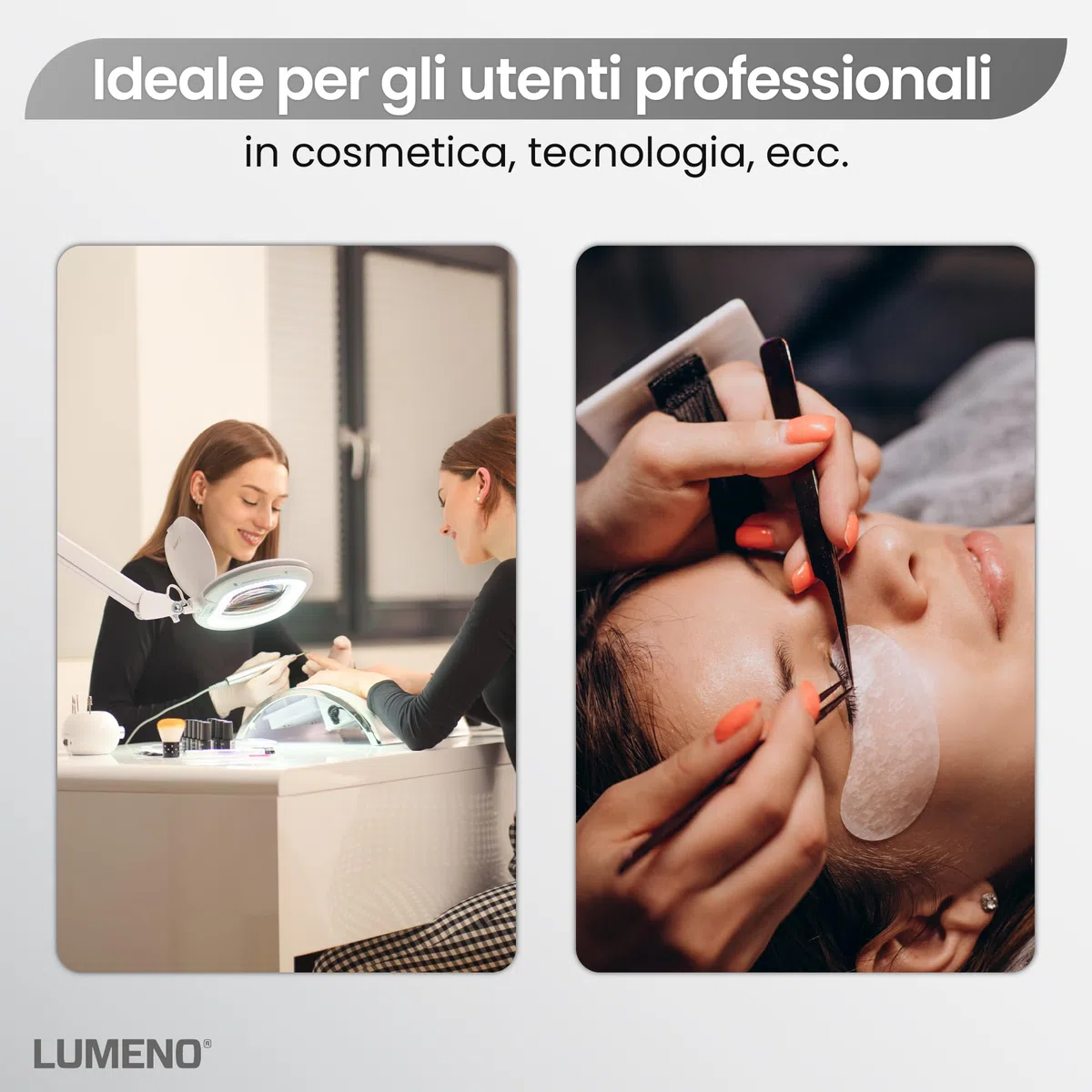 Lumeno 8615GR Lampada d'ingrandimento con grande lente ovale 110x150 mm, 60 LED dimmerabili in 2 fasi, perfetta come ausilio alla lettura, per i cosmetici, 5 diottrie grigio con treppiede rotante
