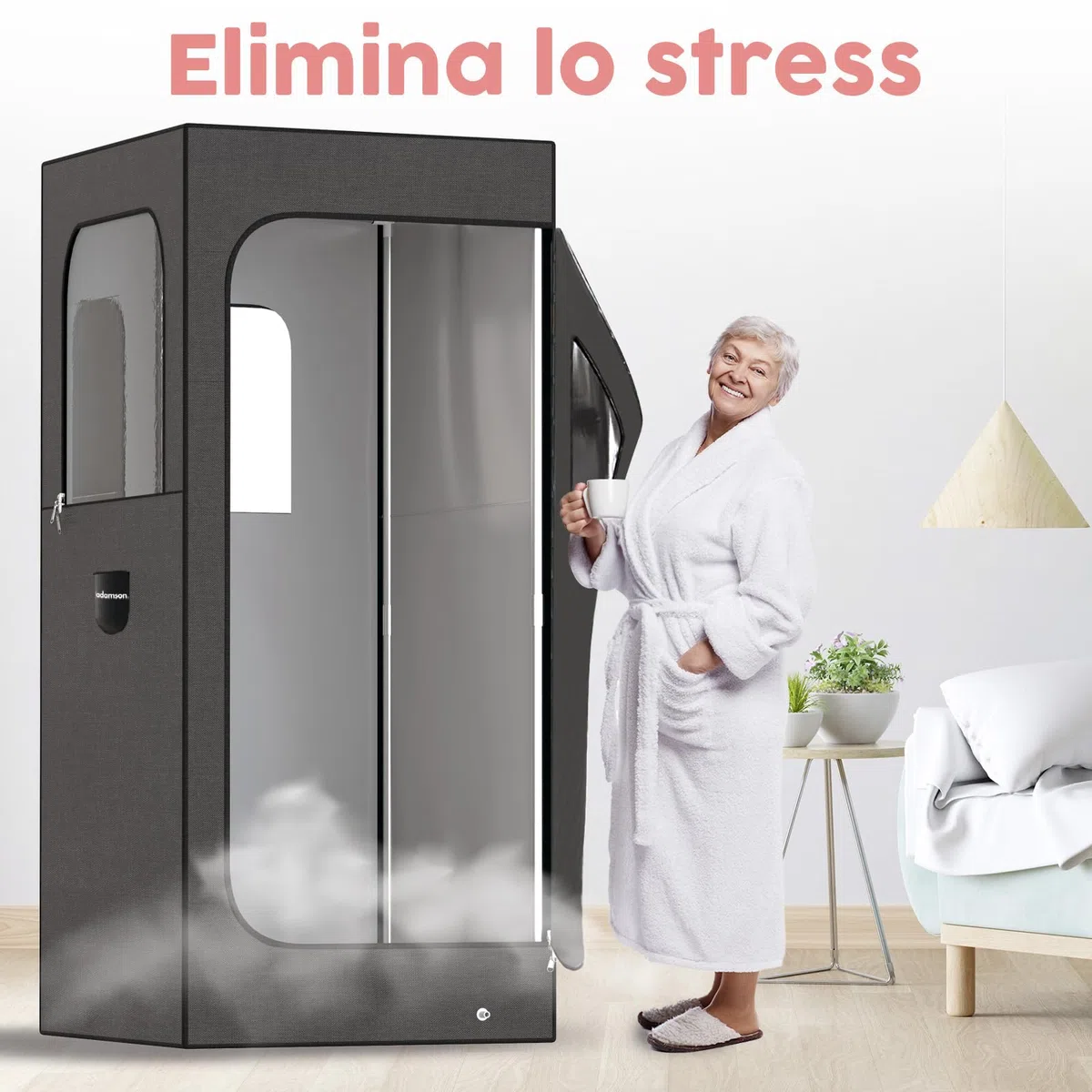 Adamson Sauna Indoor - Sauna a Vapore per casa - Tenda Sauna per Il Relax nella Spa di casa - unità Vapore da 2,6L 1000W - Sedia - Telecomando - Massaggiatore per i Piedi - Nylon Nero