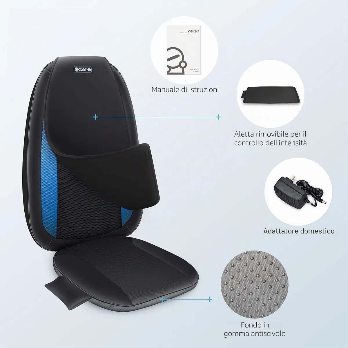 Comfier Shiatsu Massaggiatore Schiena con Calore - Cuscino Sedile Massaggiante con Impastamento Tessuto Profondi, Massaggiatore Elettrico per corpo a Casa o da Ufficio