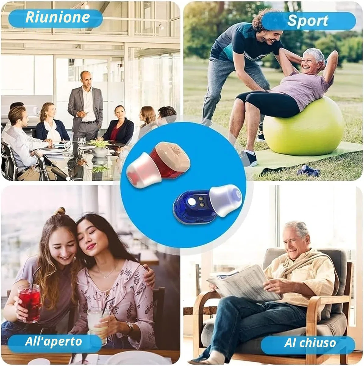 Amplificatore audio personale premium per adulti, invisibili amplificatori di Hearing digitale In-Ear, ricaricabile Sound Amplifier, con custodia di ricarica (1 paio) - beige