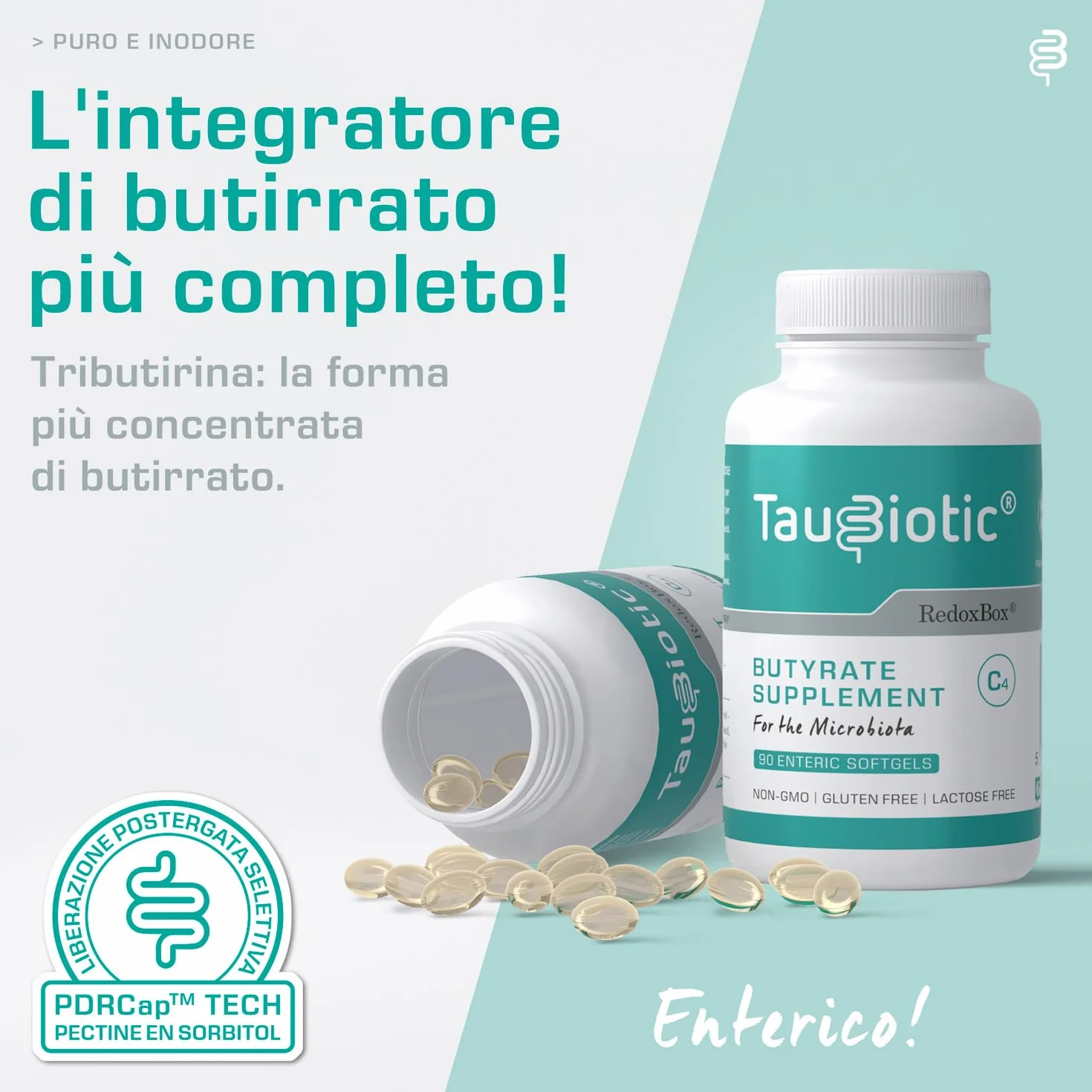 TauBiotic® RedoxBox® Butirrato Integratore 500 mg Tributirrina Microbiota 90 Softgel Gastro-resistenti