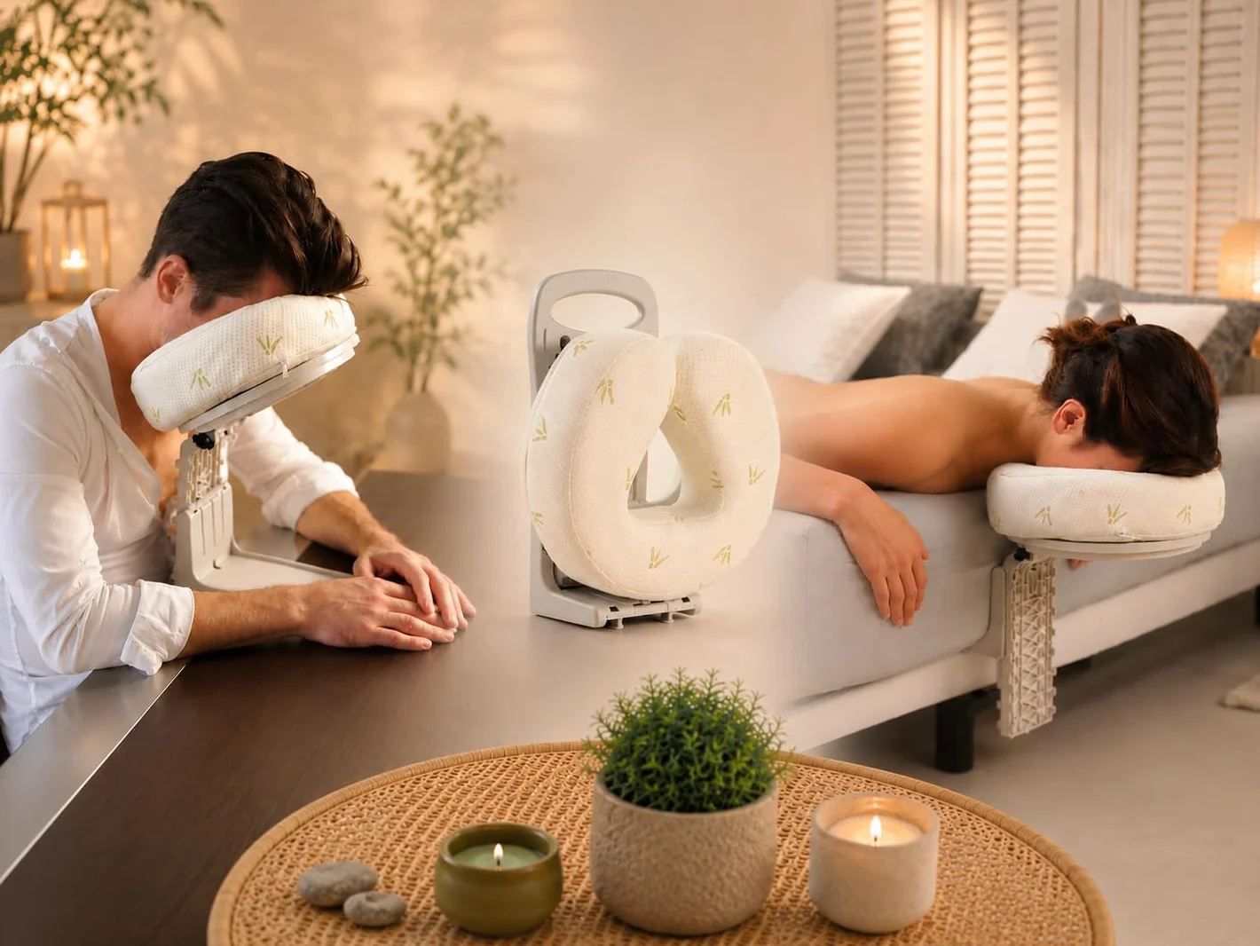Poggiatesta Massaggiante, Sdraiato o Seduto, per Letto o Tavolo, Regolabile in Altezza e Inclinazione, Cuscino Ergonomico di 8 cm con Memoria, Pieghevole, Maniglia per il Trasporto