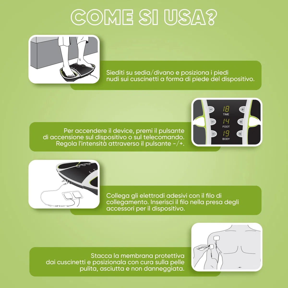 Massaggiatore con Tecnologia TENS ed EMS, Elettrostimolatore a Impulsi Elettrici per 30 Miniuti di Utilizzo, Massaggiatore Plantare con Telecomando, 4 Elettrodi TENS ed EMS e Custodia, Certificato CE