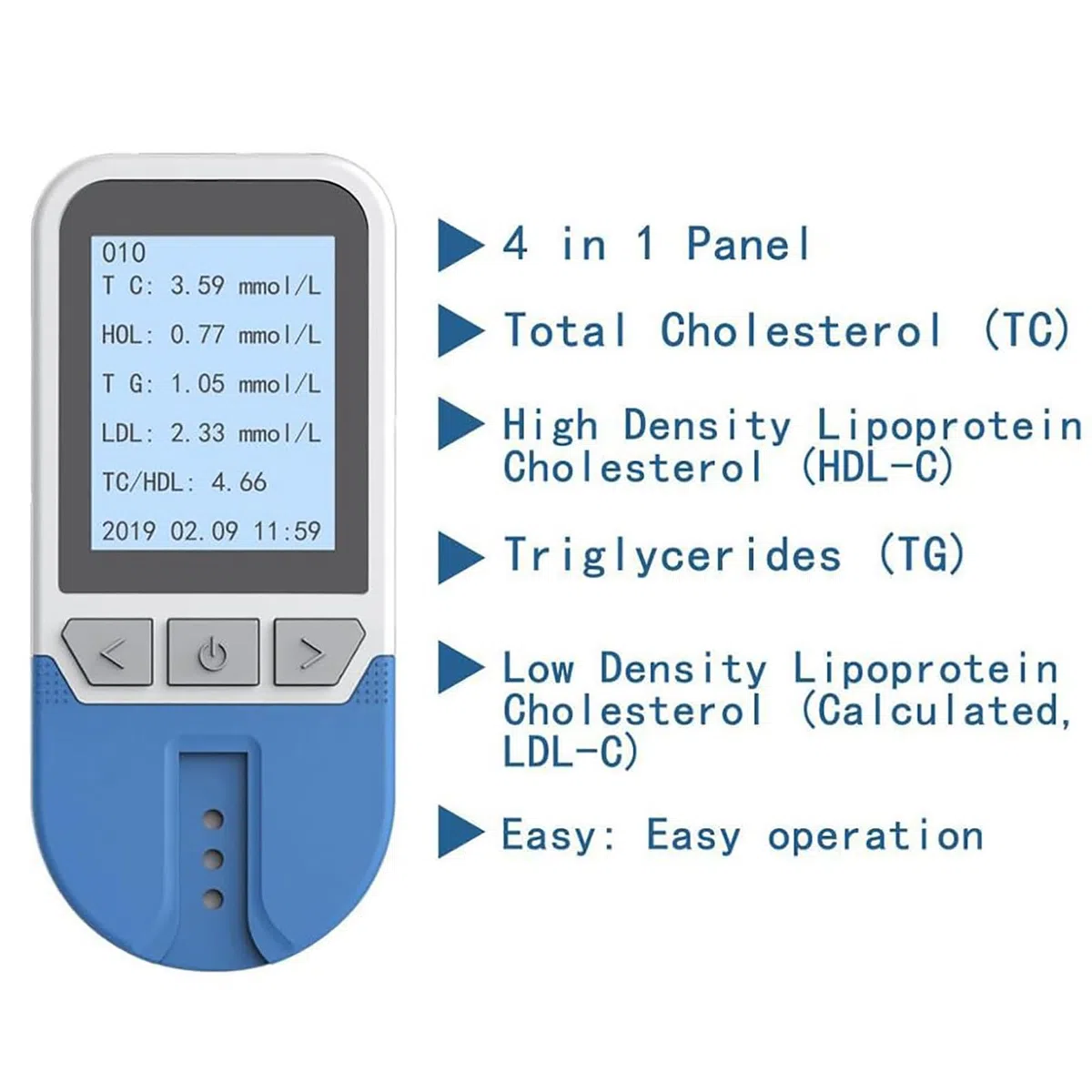Tester dei Lipidi nel Sangue, Kit Misuratore del Colesterolo per TC TG HDL LDL con 25 Strisce, 500 Gruppi di Archiviazione Dati, Risultati Rapidi in 2 Minuti
