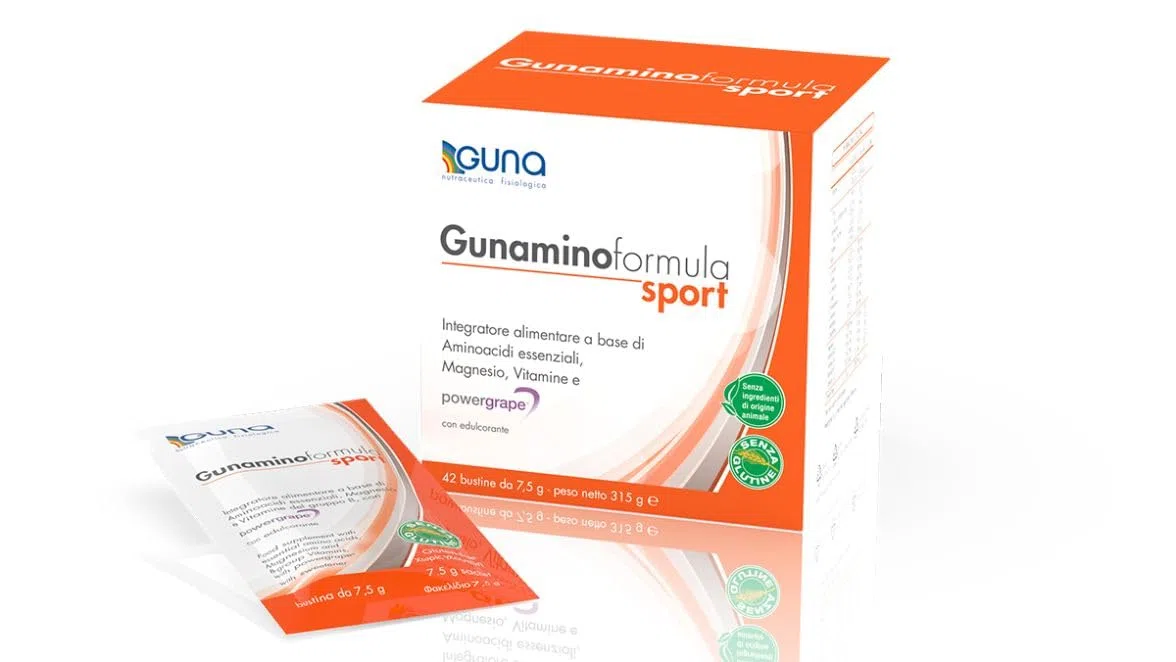 GUNA Gunaminoformula Sport 42 Bustine da 7,5g - Integratore Alimentare a Base di Aminoacidi Essenziali, Magnesio e Vitamine del Gruppo B, con Powergrape