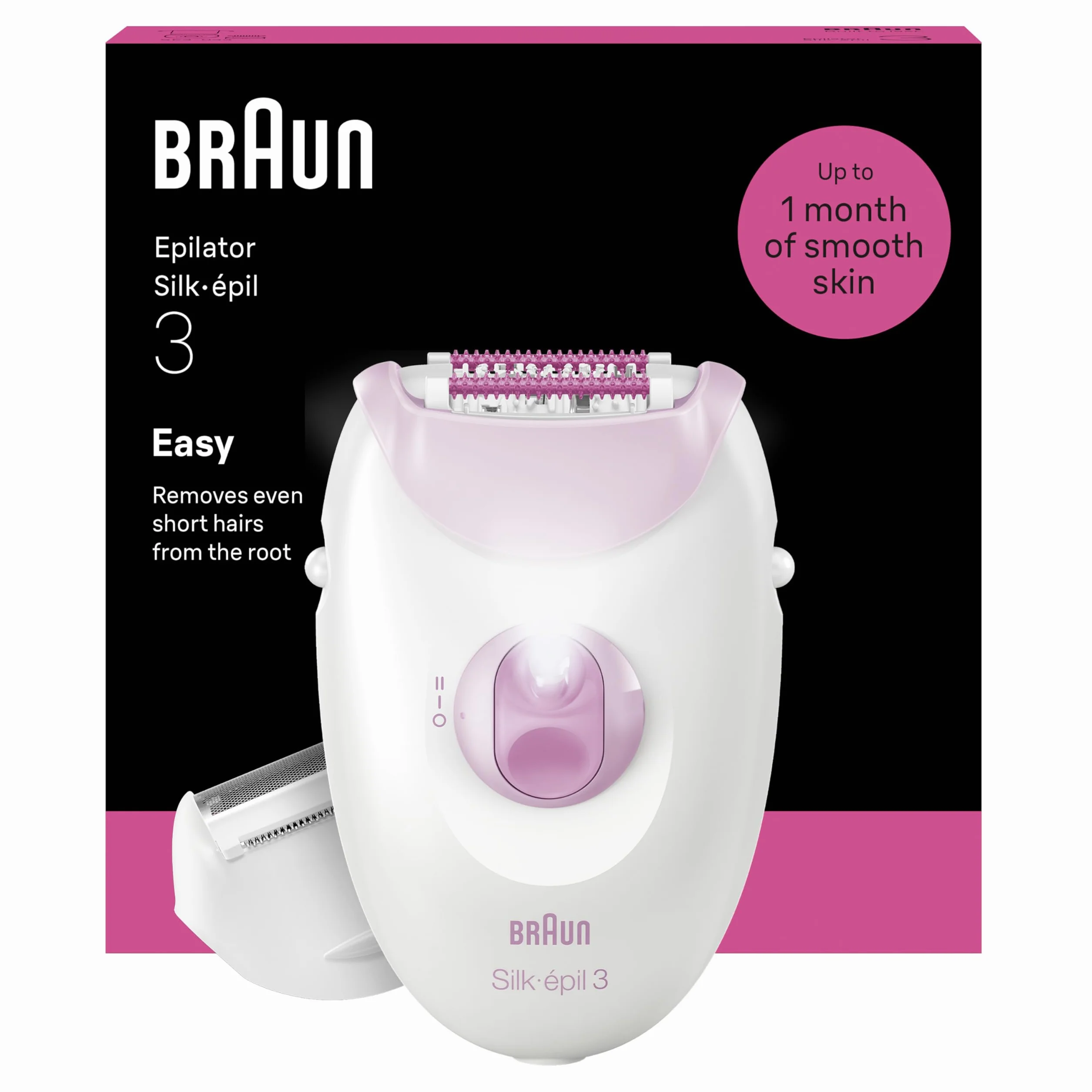 Braun Silk Epil 3 Epilatore Elettrico Donna Con Filo, Rasoio Elettrico Donna, Rimozione Peli, Pelle Liscia, Testina Rasoio, Pettine Regolatore, Rosa