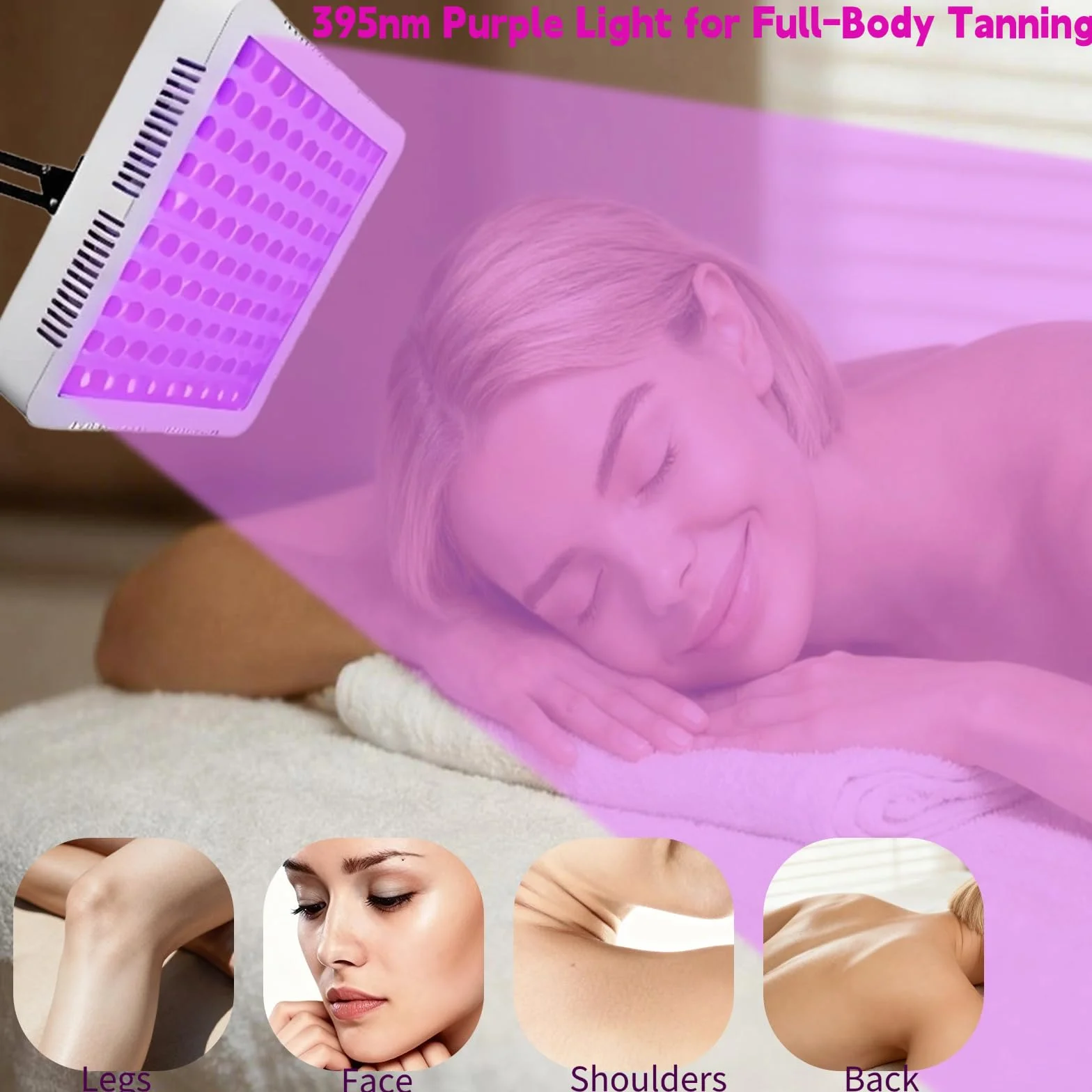 Lampada abbronzante 100 LED 395 nm luce viola testa rotante 360° supporto angolare regolabile timer occhiali