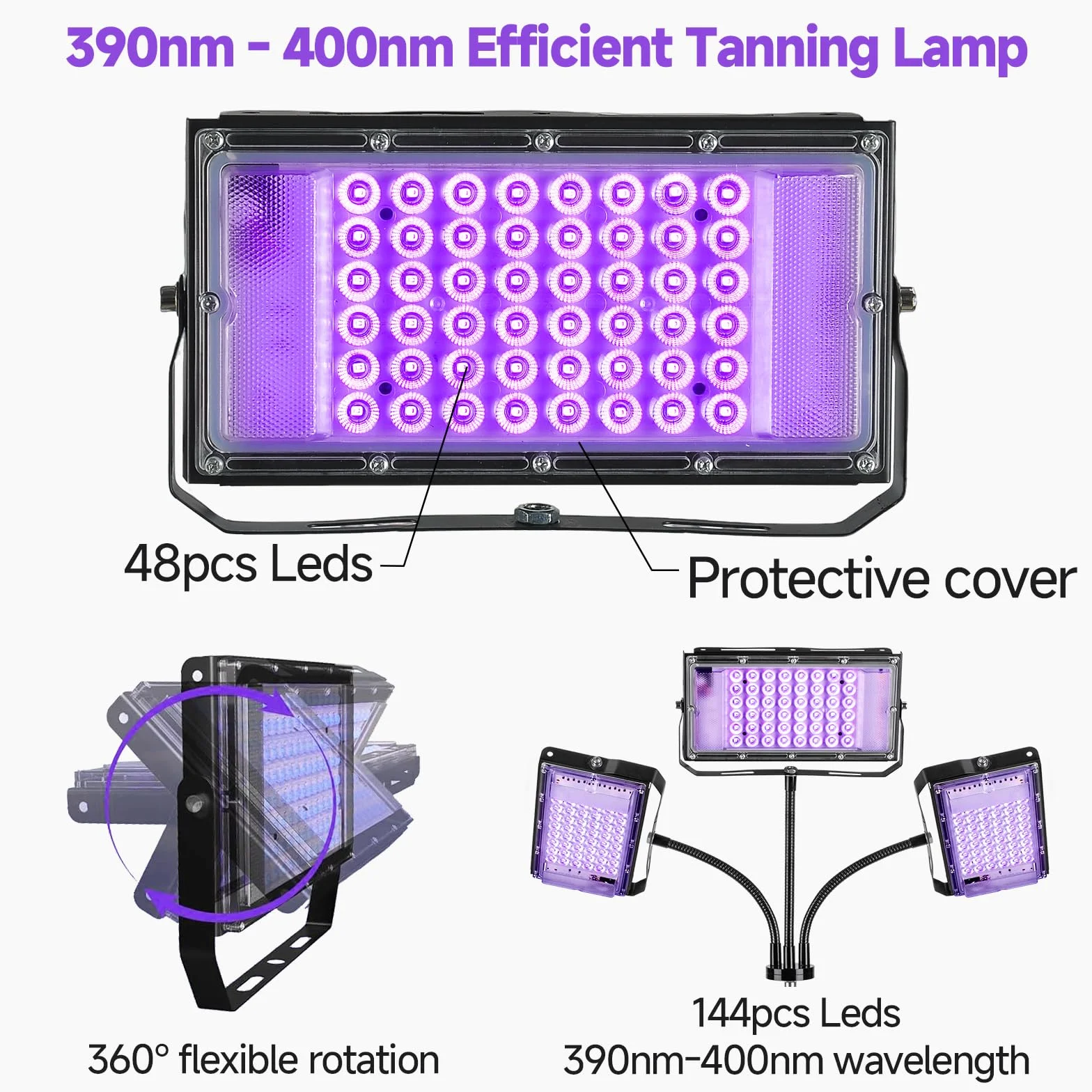 Lampada Abbronzante a Tre Teste 144 LED Viso Corpo Altezza Angolazione Regolabili