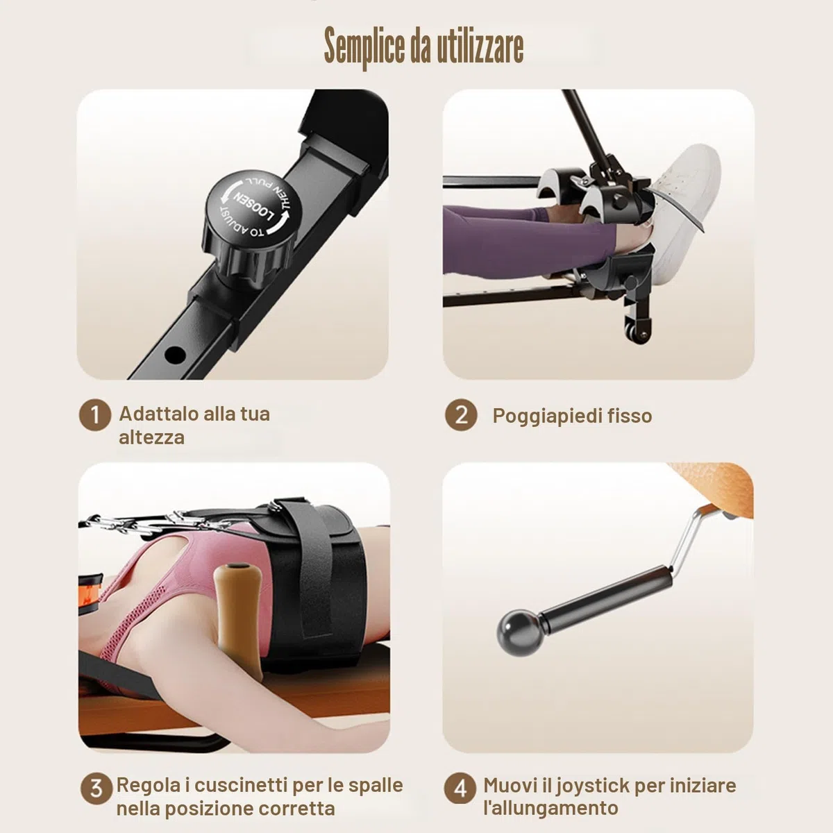 Tavolo da trazione per schiena, Macchina for Allungamento per alleviare la tensione, decompressione della schiena fino a 130 kg, lunghezza regolabile da 140 a 185 cm, colore marrone