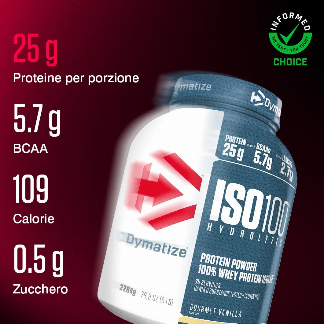 Dymatize ISO 100 Hydrolyzed Gourmet Vanilla 2264g Proteine del siero di latte idrolizzate e isolate in polvere