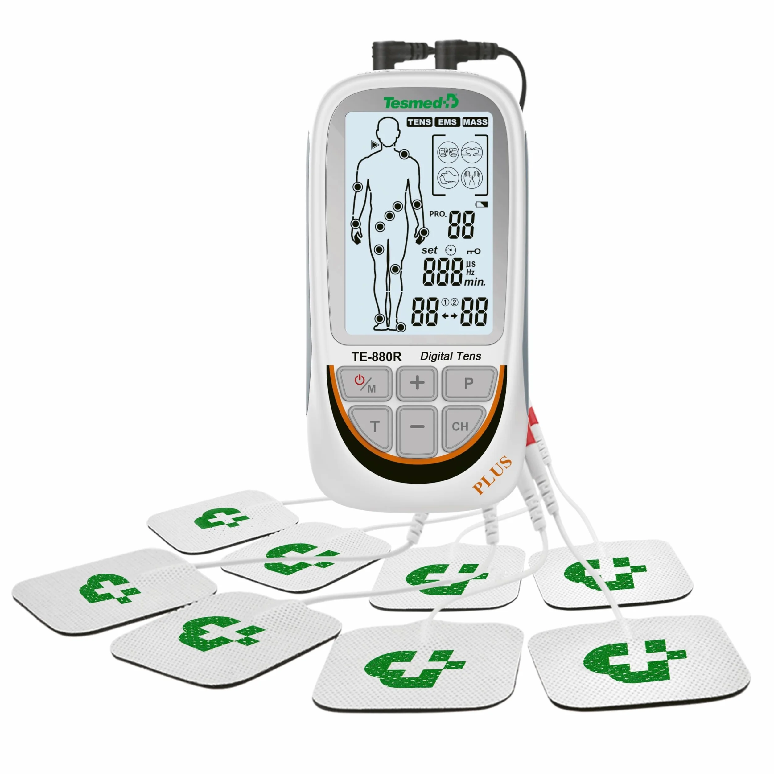TESMED TE-880R Plus Elettrostimolatore Muscolare Ricaricabile EMS TENS 73 Programmi 8 Elettrodi