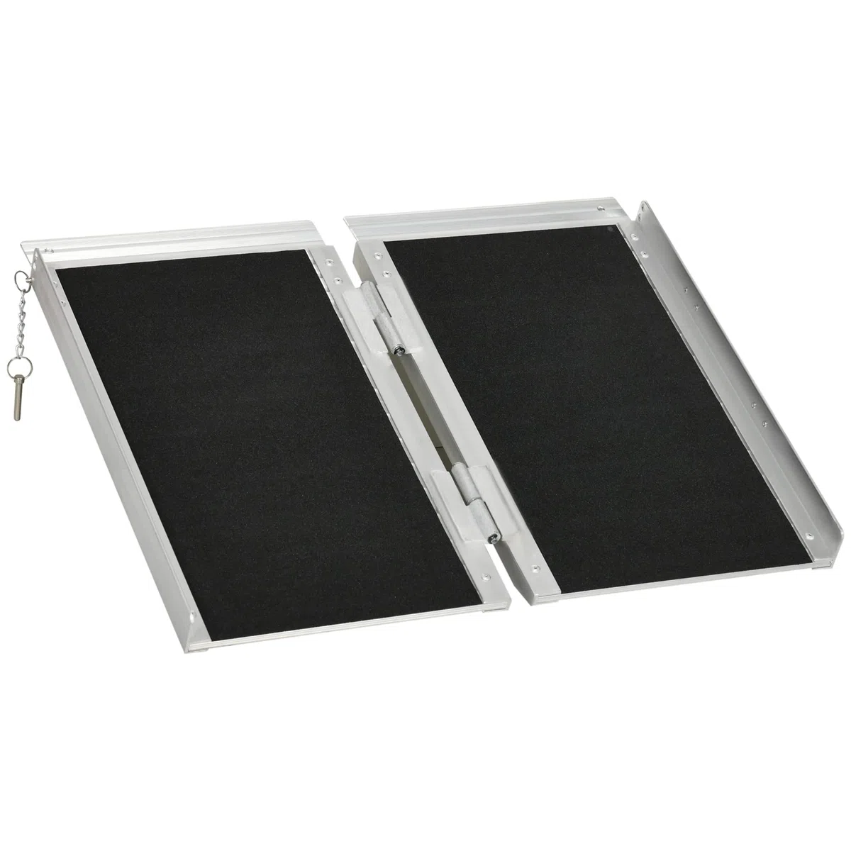 HOMCOM Rampa per Sedia a Rotelle Pieghevole con Guide Laterali e Design Doppio, Rampa per Disabili in Lega di Alluminio, 61x72 cm, Argento e Nero