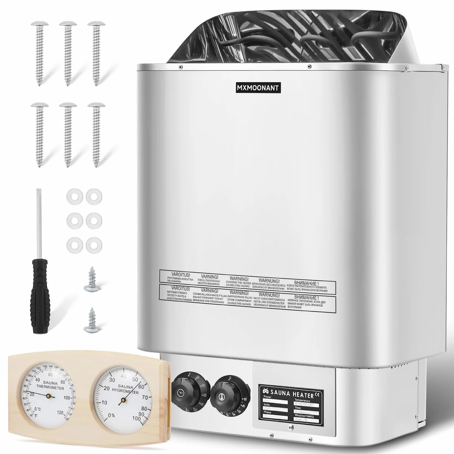 Mxmoonant 6KW Riscaldatore per sauna, stufa elettrica per sauna a vapore secco, per casa, hotel, spa, max. 9 m³, con igrotermografo per sauna