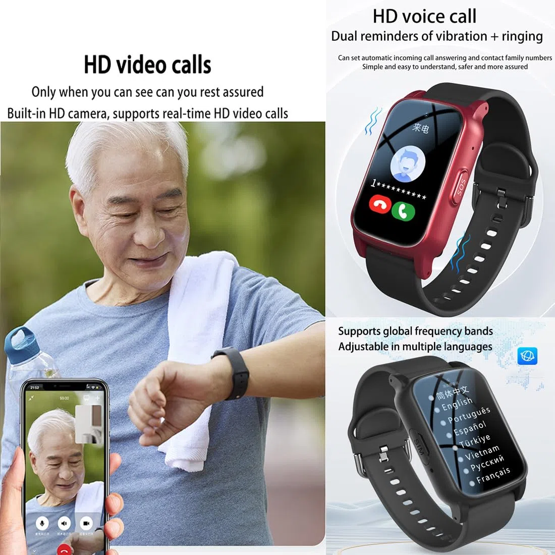 Chiamate di emergenza per anziano, GPS, smartwatch con rilevamento delle cadute, adatto per anziani