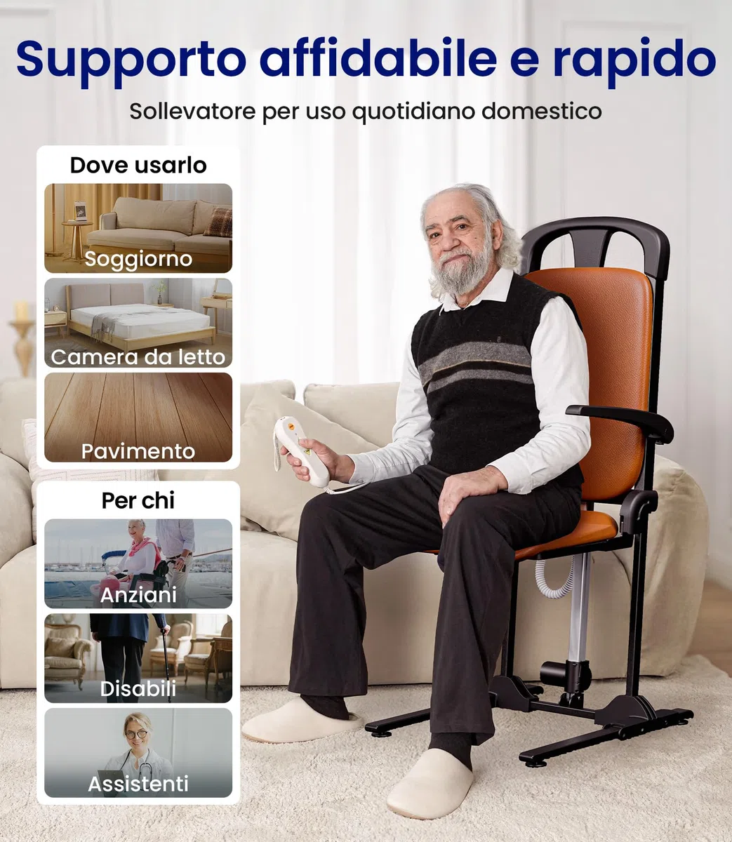 VOCIC Poltrona elettrica AX15, stabile supporto per alzarsi dal pavimento con robusto telaio in acciaio, pieghevole e portatile, portata fino a 200 kg, ideale per anziani a casa e cura, ecopelle