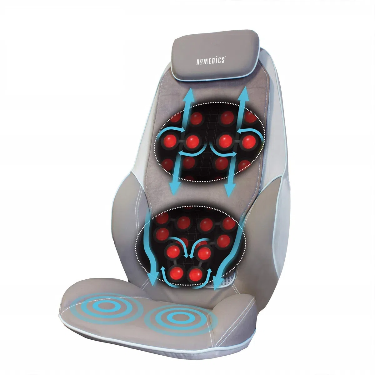 HoMedics ShiatsuMax, Sedile Massaggiante Shiatsu per Schiena, Area Lombare e Spalle, Poltrona Massaggiante Elettrica con 14 Programmi di Massaggio a Intensità Variabile, Funzione Calore, Grigio
