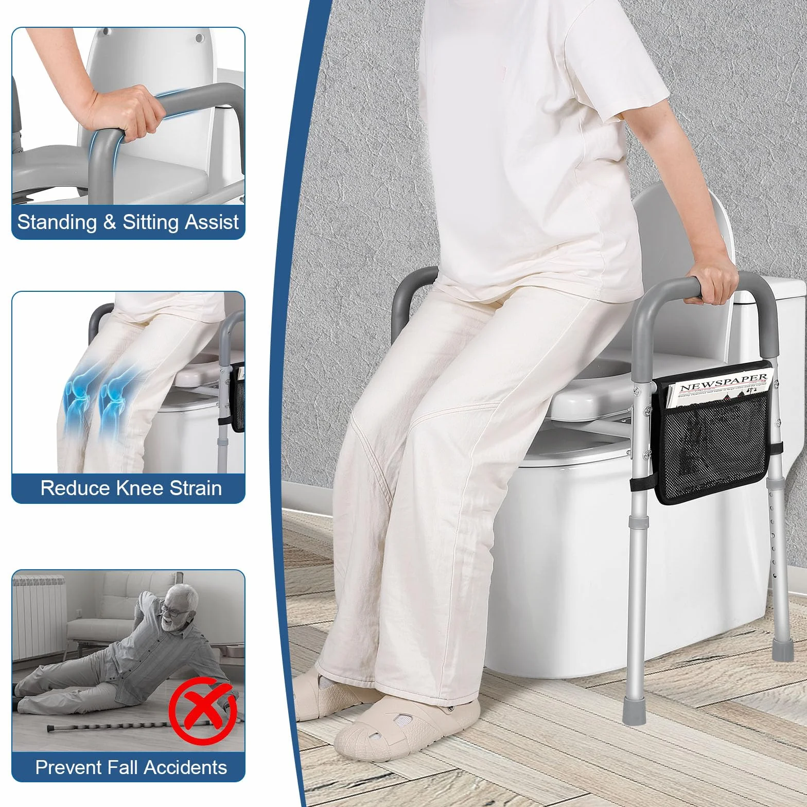 Rialzi regolabili per sedile WC da 226,8 kg, per anziani con custodia, sedile rialzato con maniglie per anziani, incinte e disabili, rialzo imbottito per sedile WC per disabili