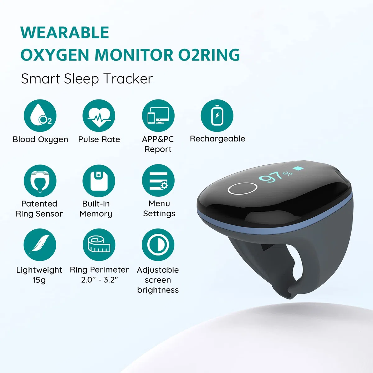 Saturimetro da Dito con Sveglia，Pulsossimetro da Dito con Bluetooth, Ossimetro da Dito Professionale, Monitoraggio Continuo di SpO2 e Frequenza Cardiaca, App Gratuita e Report su PC, Ricaricabile